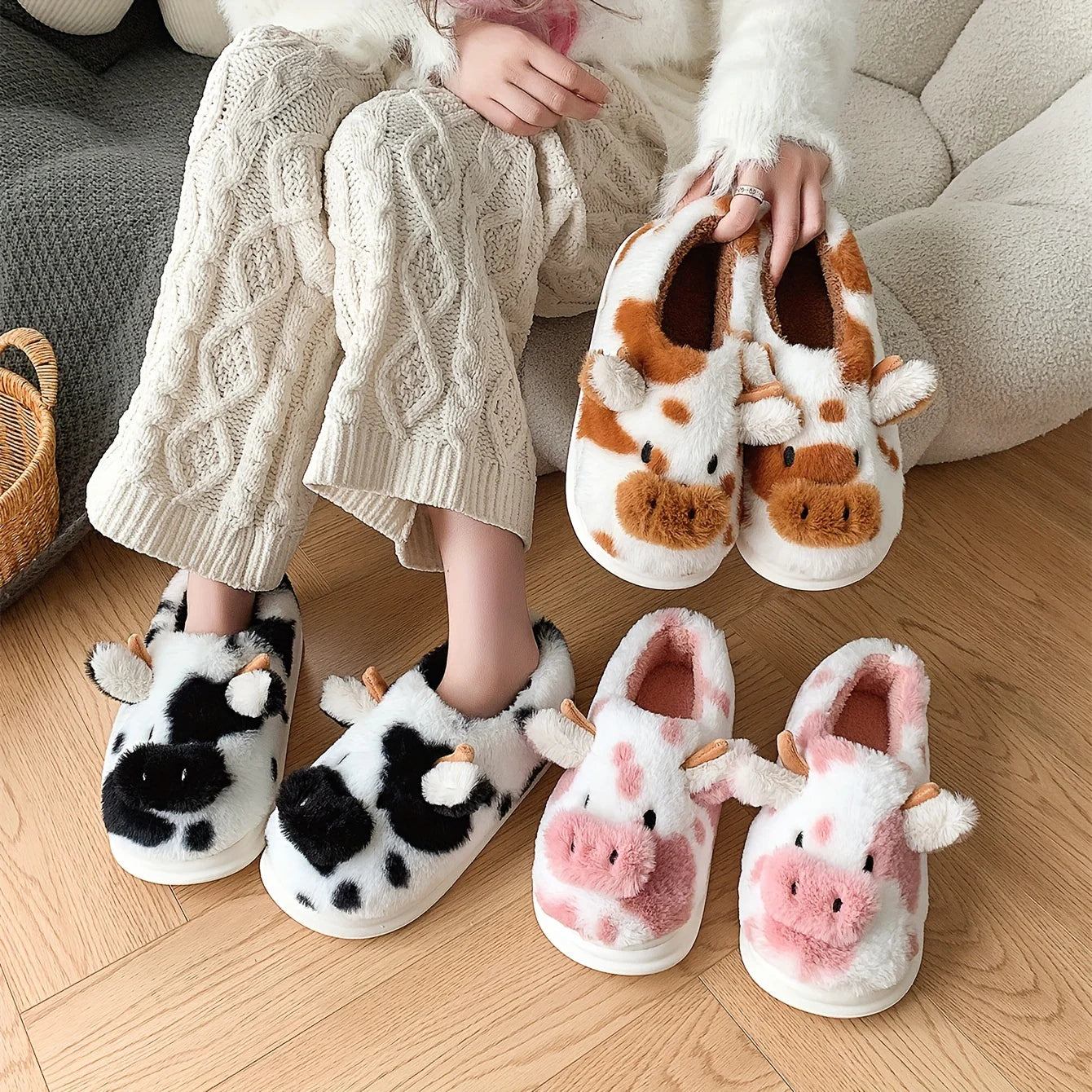 Max & Rosie™ Soft-Stitched Cow Slippers
